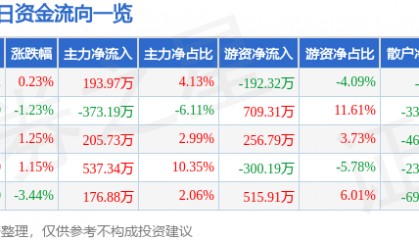 股票行情快报：恒源煤电（600971）2月11日主力资金净买入193.97万元