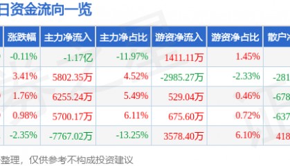 股票行情快报：中鼎股份（000887）8月5日主力资金净卖出1.17亿元