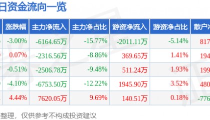 股票行情快报：美格智能（002881）6月13日主力资金净卖出6164.65万元