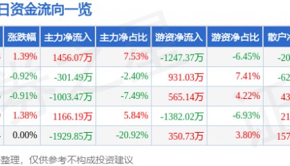 股票行情快报：南钢股份（600282）5月6日主力资金净买入1456.07万元
