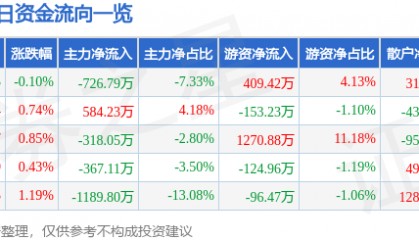股票行情快报：恒源煤电（600971）12月5日主力资金净卖出726.79万元