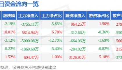 股票行情快报：焦点科技（002315）11月12日主力资金净卖出3755.11万元