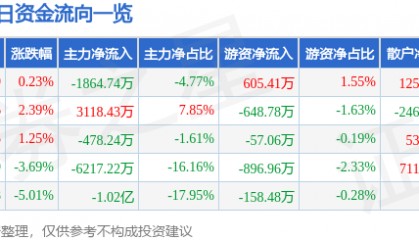股票行情快报：天源迪科（300047）12月20日主力资金净卖出1864.74万元