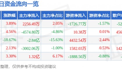 股票行情快报：天源迪科（300047）11月20日主力资金净买入2256.49万元