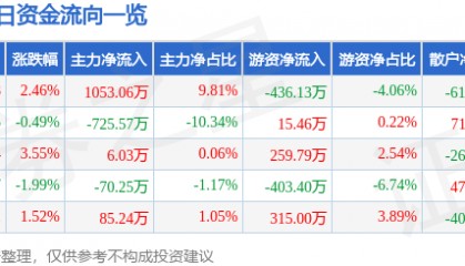 股票行情快报：纳川股份（300198）3月12日主力资金净买入1053.06万元