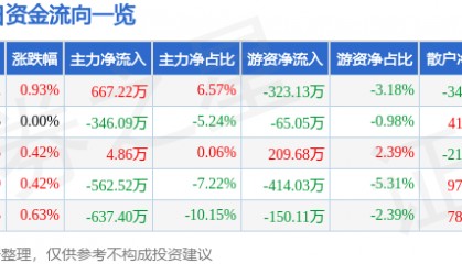 股票行情快报：南京港（002040）8月11日主力资金净买入667.22万元