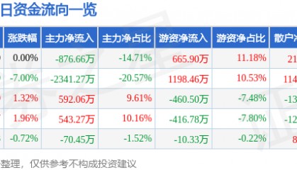 股票行情快报：ST易联众（300096）4月24日主力资金净卖出876.66万元