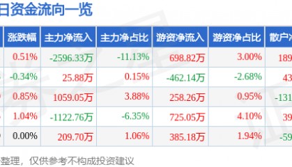 股票行情快报：数码视讯（300079）7月29日主力资金净卖出2596.33万元