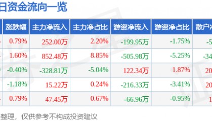 股票行情快报：怡球资源（601388）3月17日主力资金净买入252.00万元