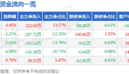 股票行情快报：ST熊猫（600599）4月10日主力资金净买入252.60万元