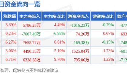 股票行情快报：天源迪科（300047）2月7日主力资金净买入5786.25万元